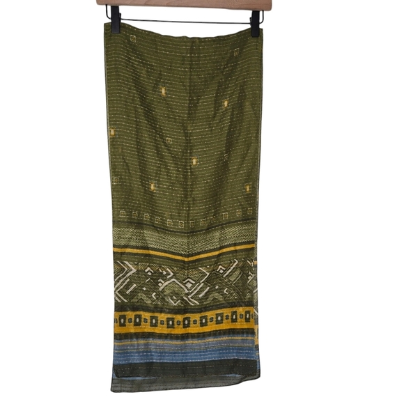 Vintage Boho Design Inspired Olive Green Yellow Wool Blend Scarf Made In Italy - Picture 1 of 5
